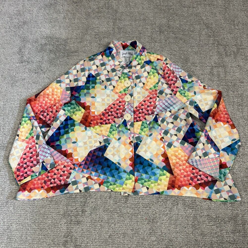 Joseph Ribkoff Jacket Womens 8 Colorful Artsy 3 Button Swing Stretch 192646